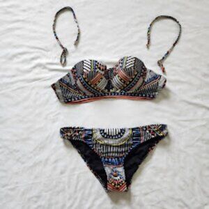 Bar III Geo Print Bikini Set - Strapless Option - Underwire Top (Fits 34B) M Bot